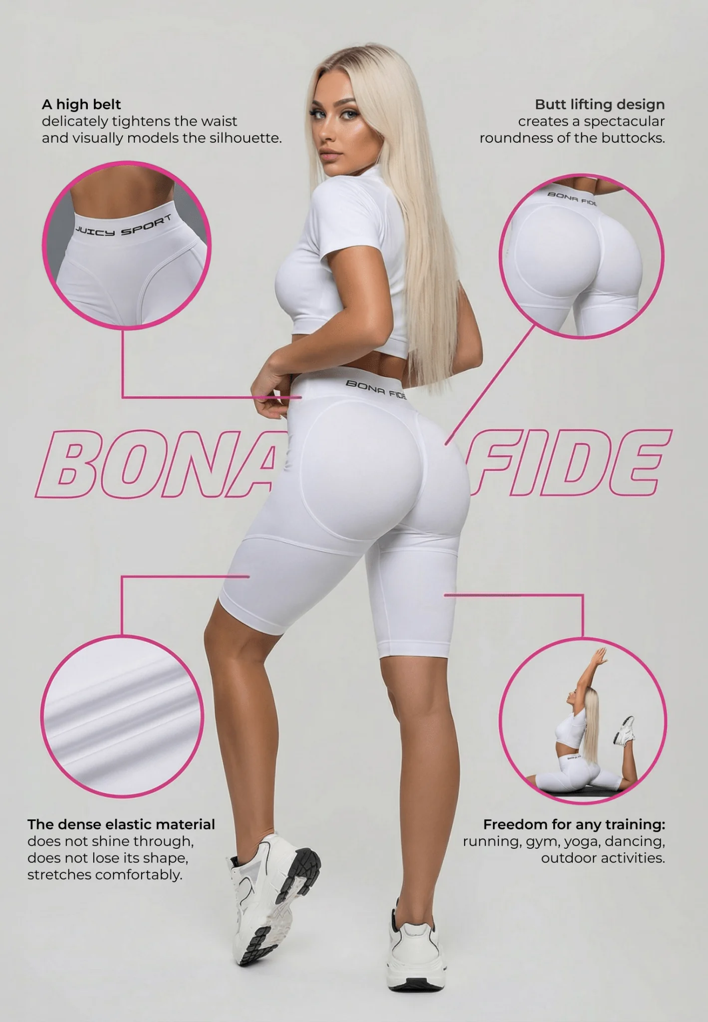 Shorts Bona Cycling Extra Sex Push-Up Juicy White - Image 5