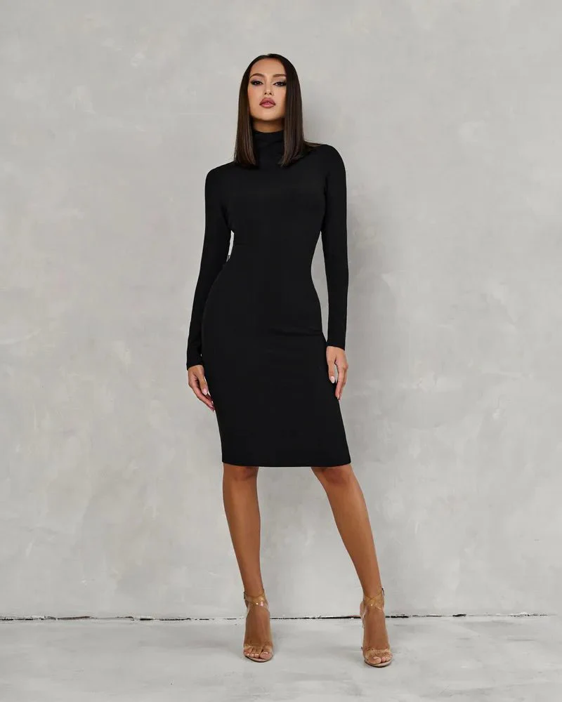 Polo Neck Dress Black Rib - Image 11