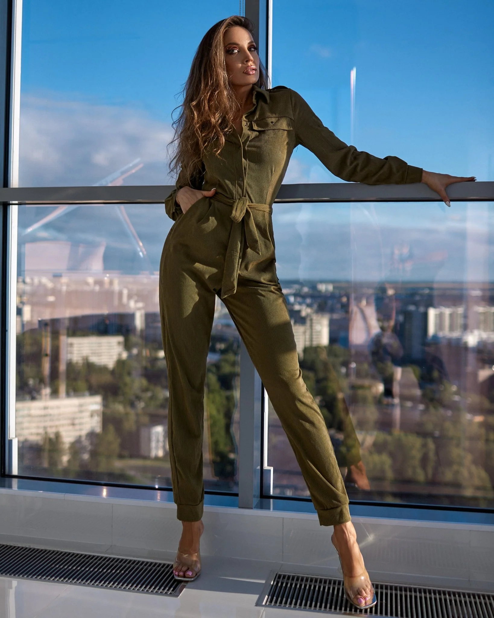 Safari Jumpsuit Khaki Velvet - Image 2