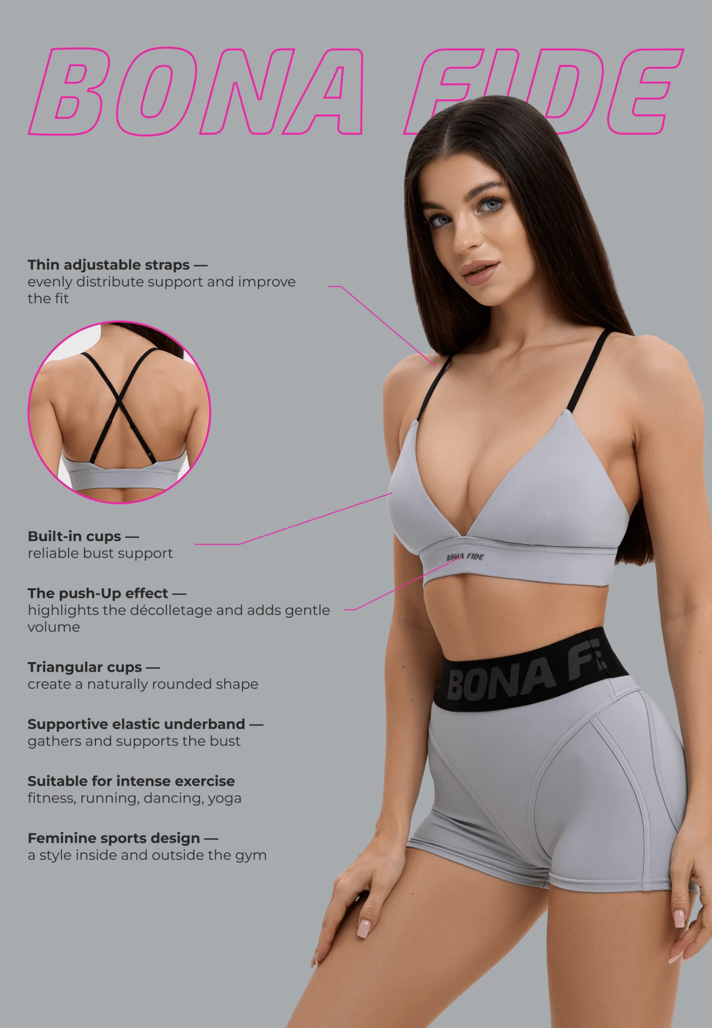 Sports Bra Charm Top Light Gray - Image 5
